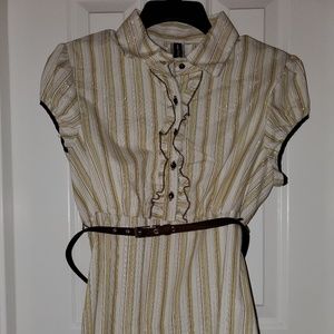 HeartSoul cream & gold button-up shirt with belt